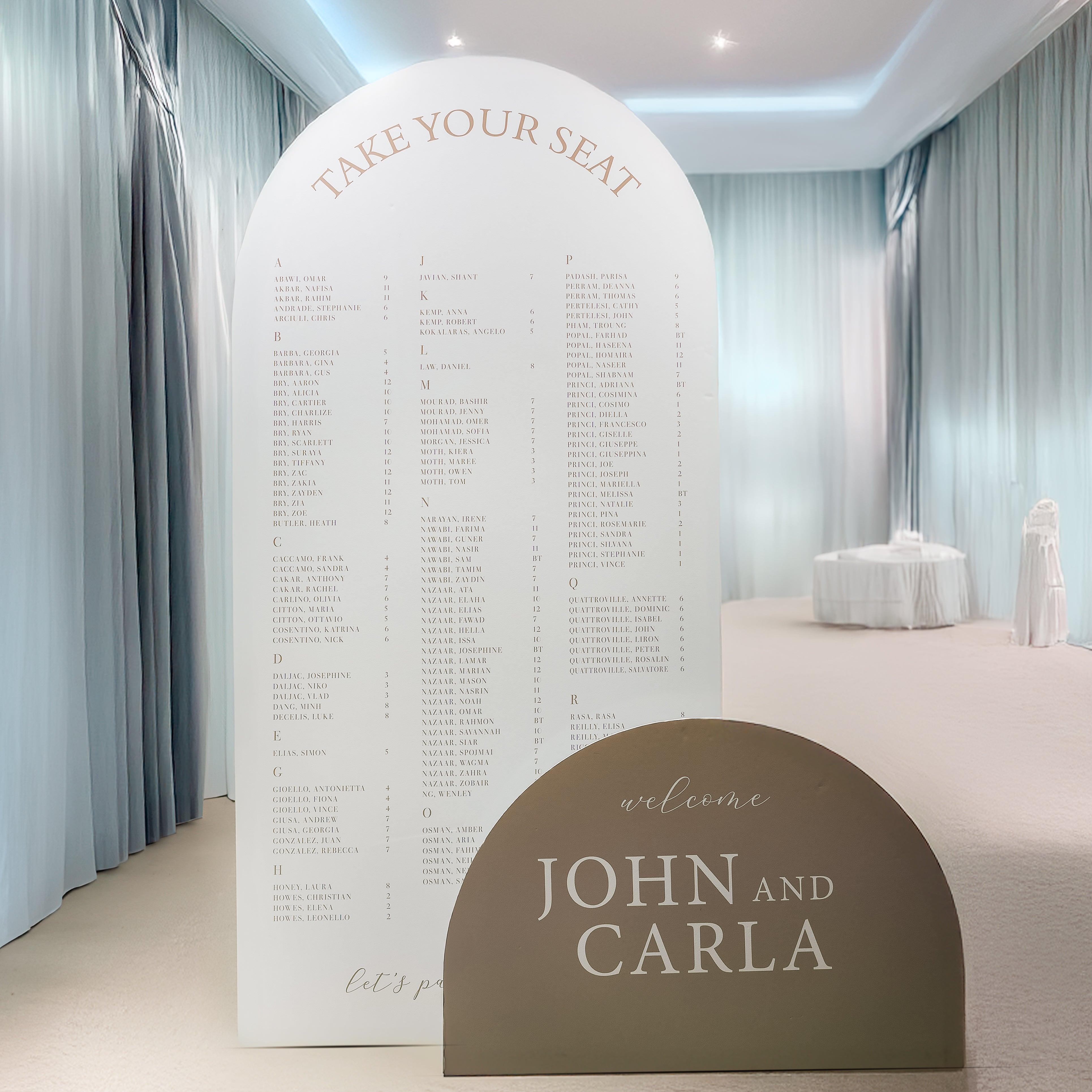 Tall Arch Welcome Sign and Seating Plan Set